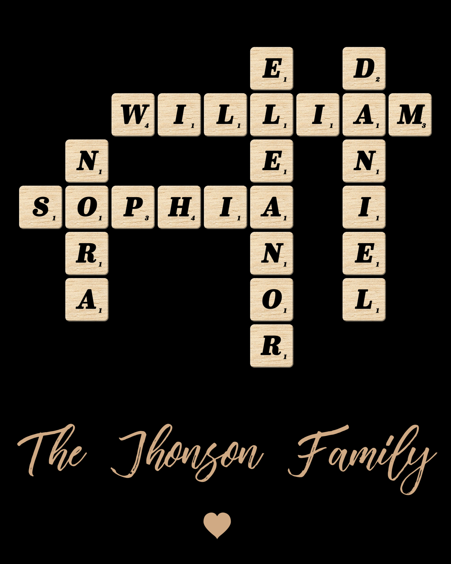 Custom Family Crossword Puzzle Wall Art Personalized Family Tree Poster Wood Letter Tiles Sign Housewarming Gifts