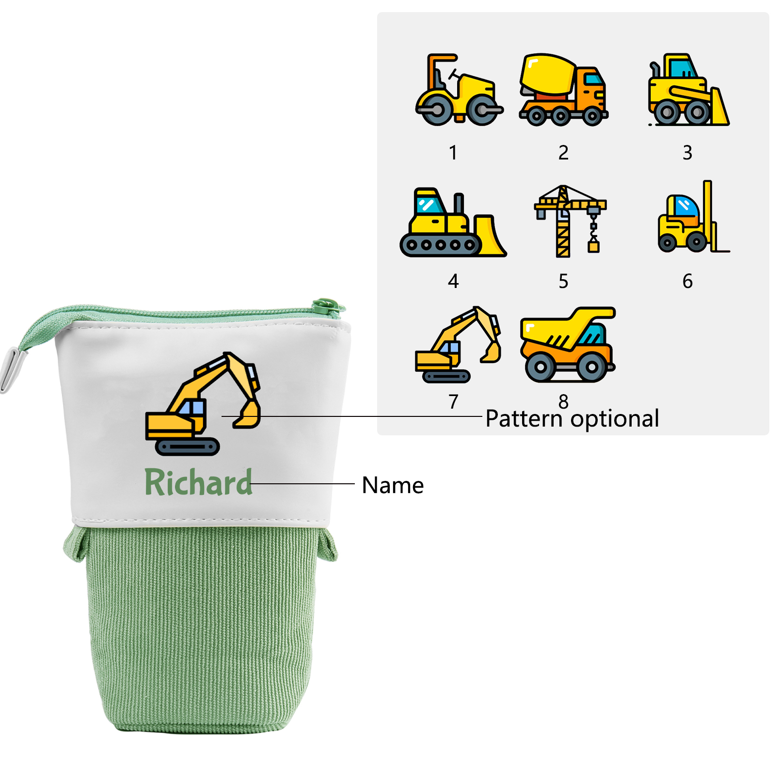 Personalized Pencil Case Custom Name & Vehicle Pattern Pen Pouch Back To School Gift for Sons Daughters