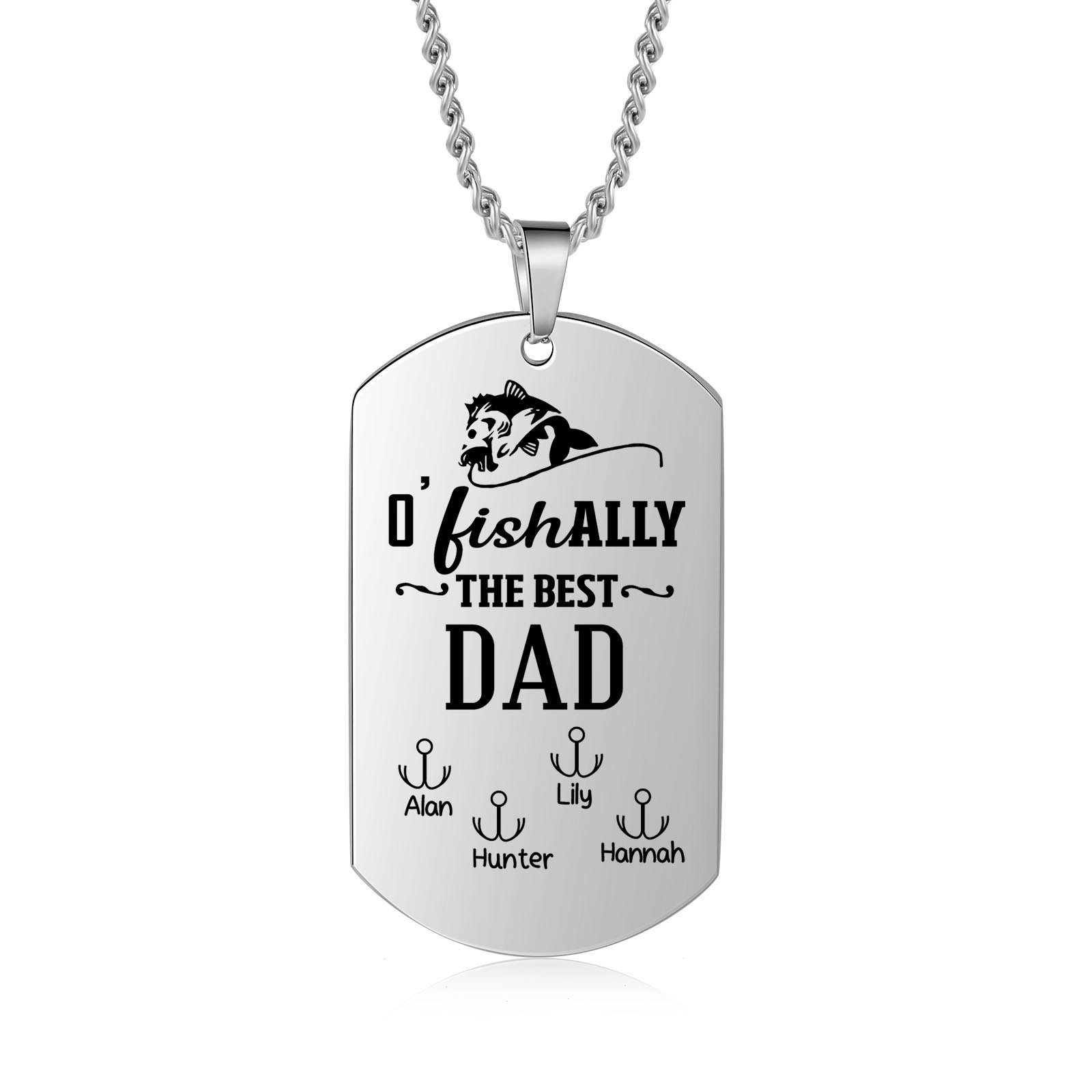 O'Fishally The Best Dad Necklace Custom Photo Dog Tag Necklace with 4 Fishing Hooks