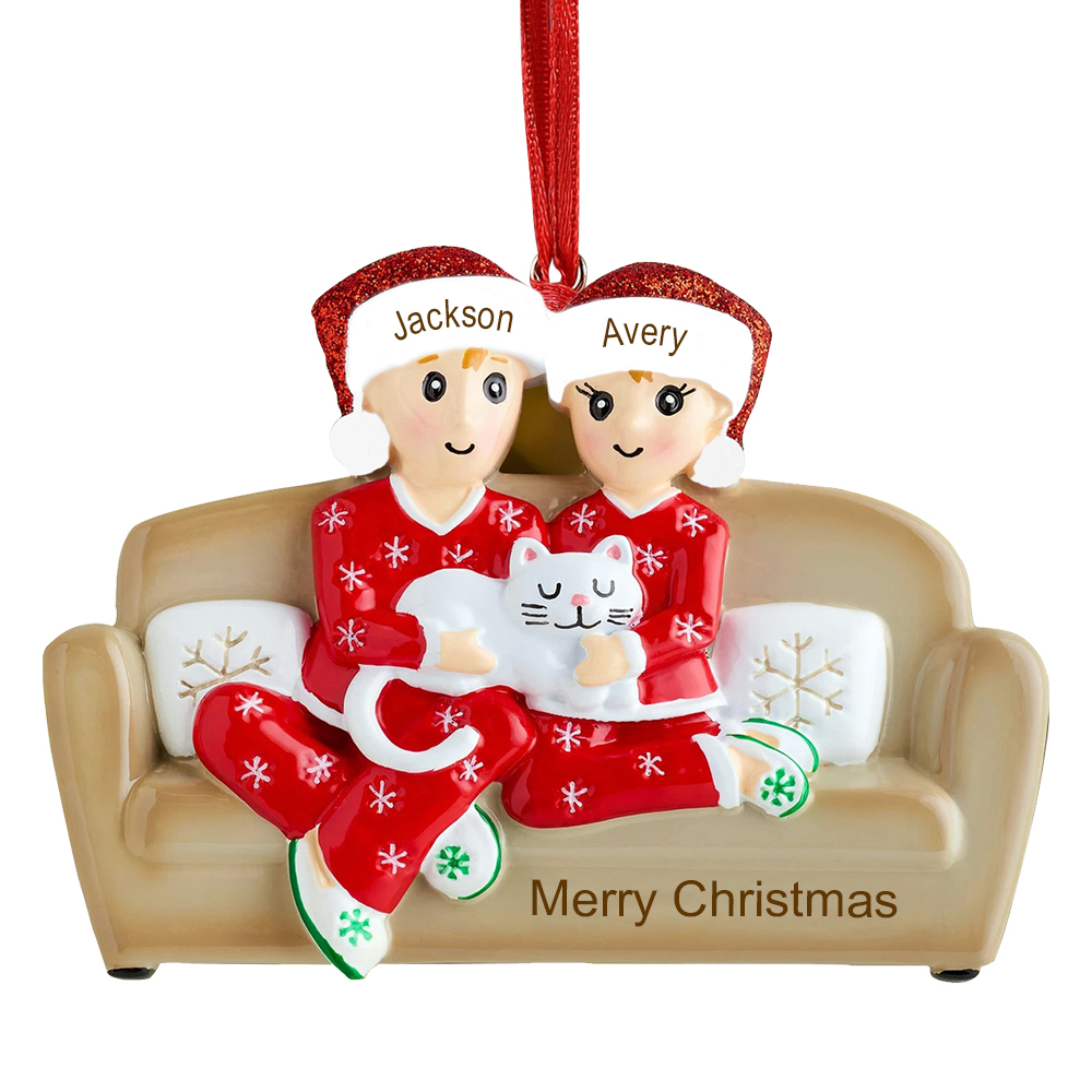 2 Names - Personalized Christmas Resin Ornaments Customized Name & Text Christmas Decor Gifts for Family Friends