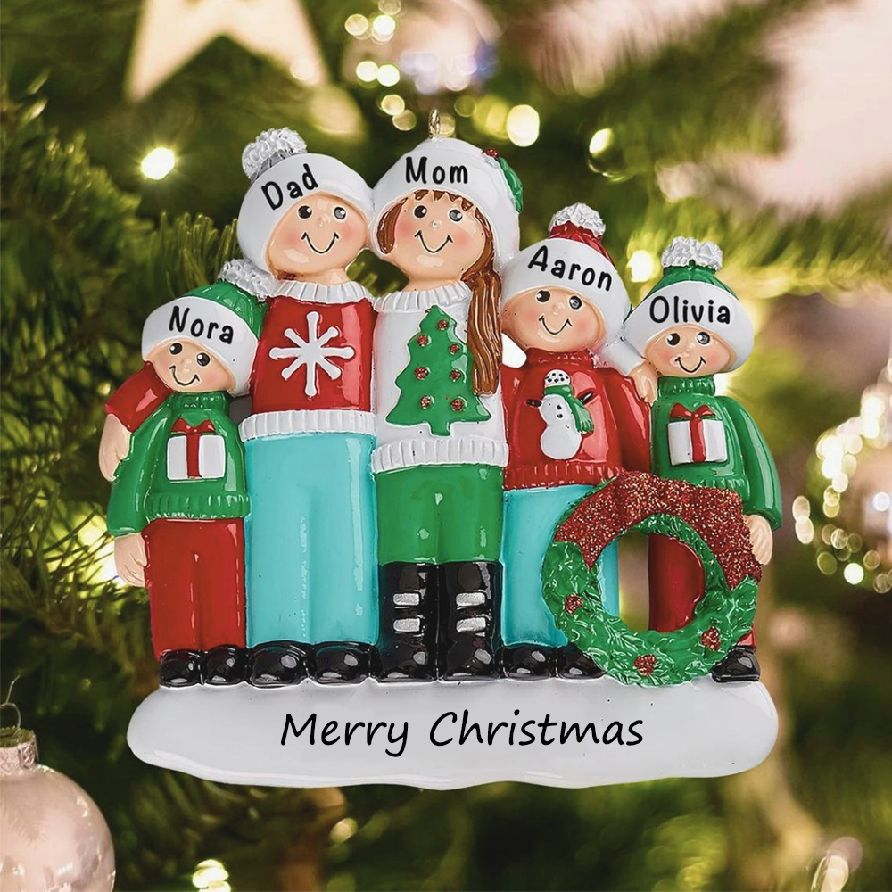 Personalized Family Christmas Ornament Custom 5 Names Hanging Ornament Gifts For Family