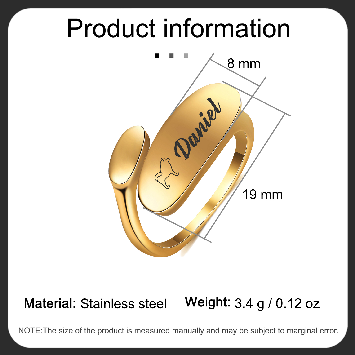 Personalized Pet Dog Ring Custom Name Ring for Her Him