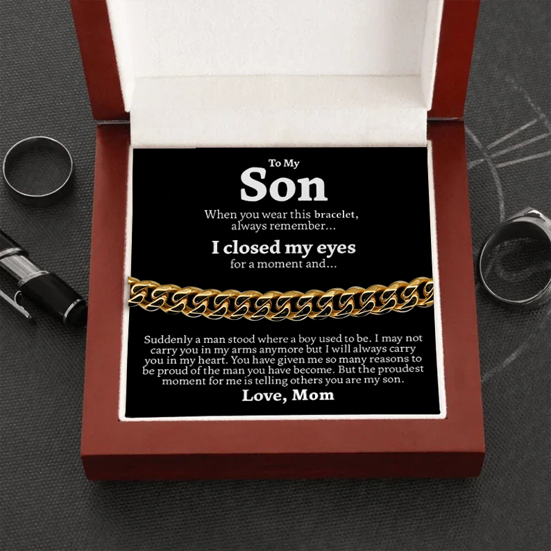 To My Son Cuban Chain Bracelet Stainless Steel Bracelet "I Will Always Carry You in My Heart" Warm Gift