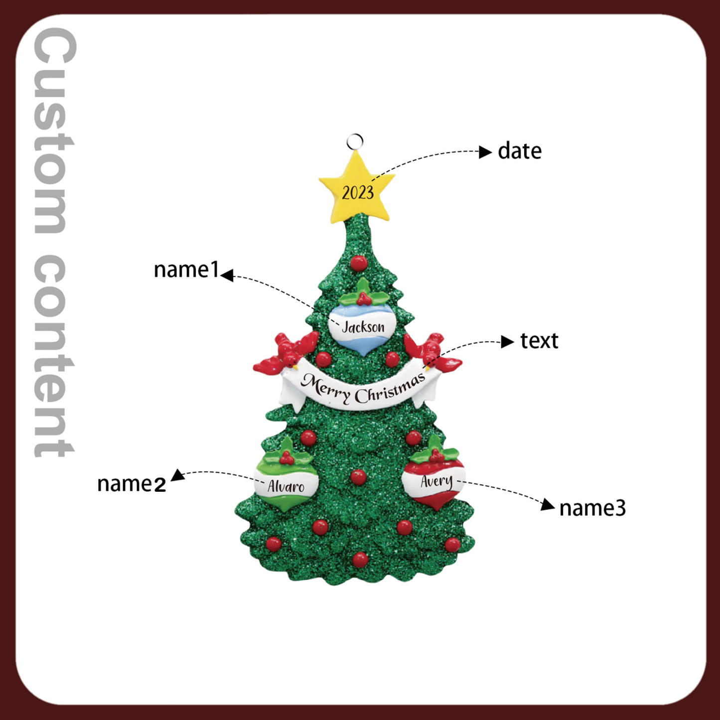 3 Names - Personalized Christmas Tree Ornaments Custom Text & Year Wooden Christmas Pendant Gifts for Family Friends