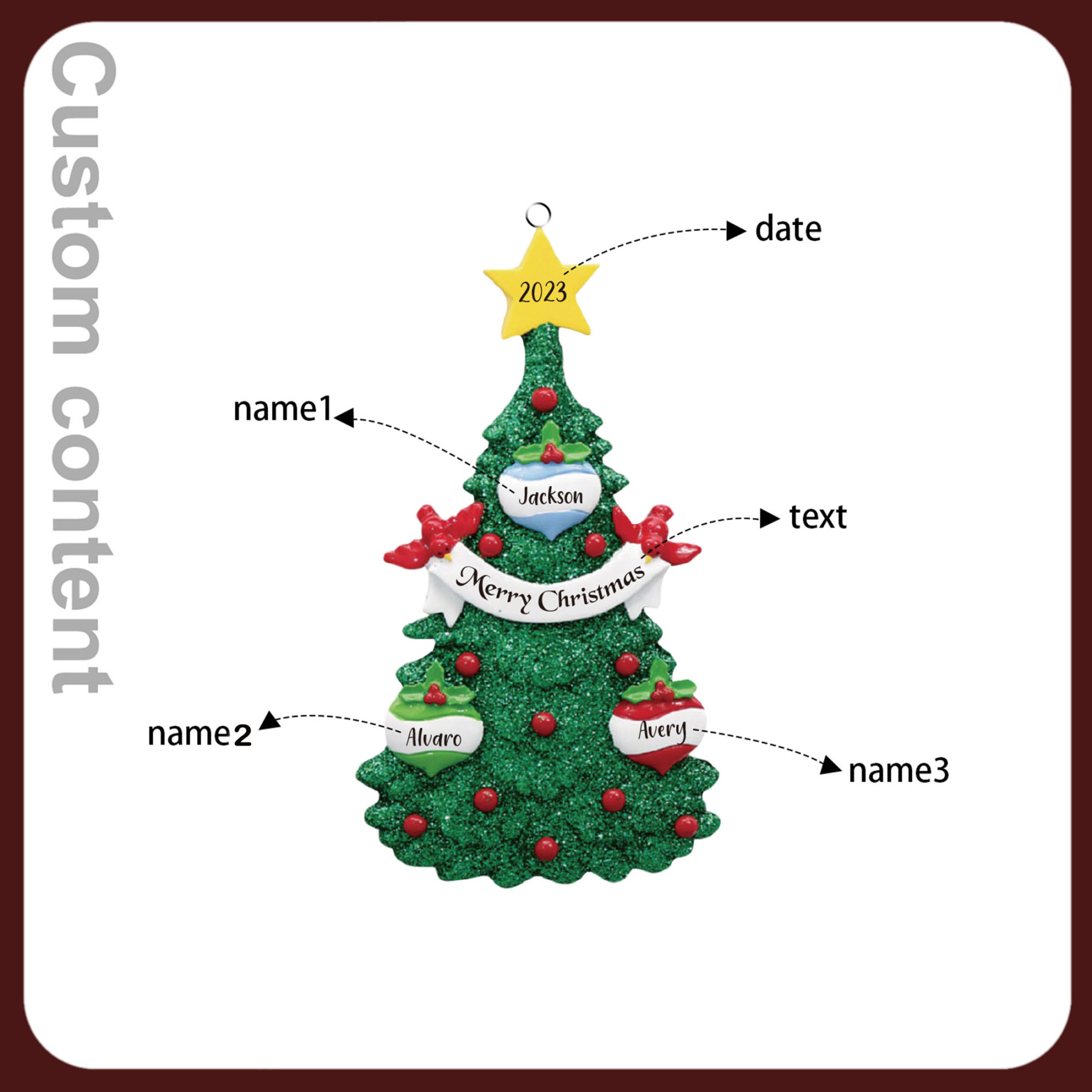 3 Names - Personalized Christmas Tree Ornaments Custom Text & Year Wooden Christmas Pendant Gifts for Family Friends