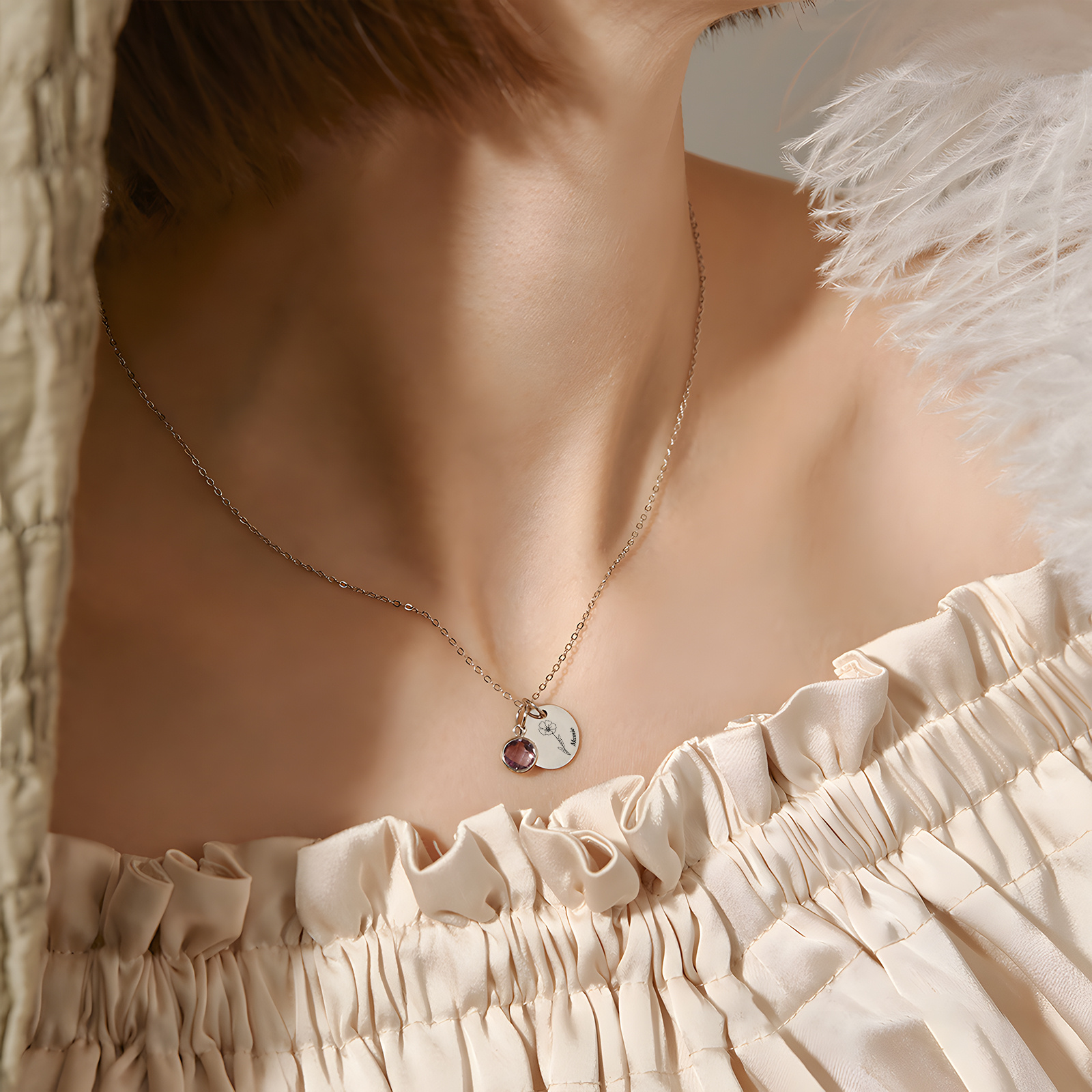 Custom Birth Flower Necklace Personalized with Birthstone and Name Birthday Gift for Her Jessemade