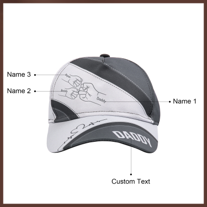 Personalized Fist Bump Classical Baseball Cap Custom 3 Names & 1 Text Snapback Adjustable Gift for Dad/Grandpa/Husband