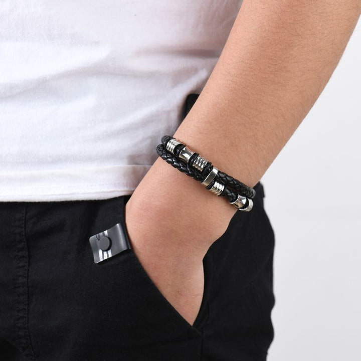 To My Grandson Braided Leather Bracelet "I Will Always Be With You Love, Grandpa"