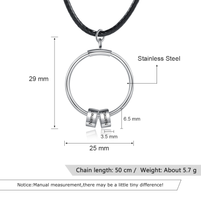 Personalized Circle Pendant Necklace Engraved 2 Names Bead Necklace for Him