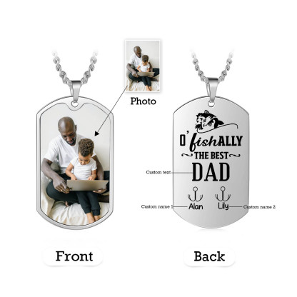 O'Fishally The Best Dad Necklace Custom Photo Dog Tag Necklace with 2 Fishing Hooks
