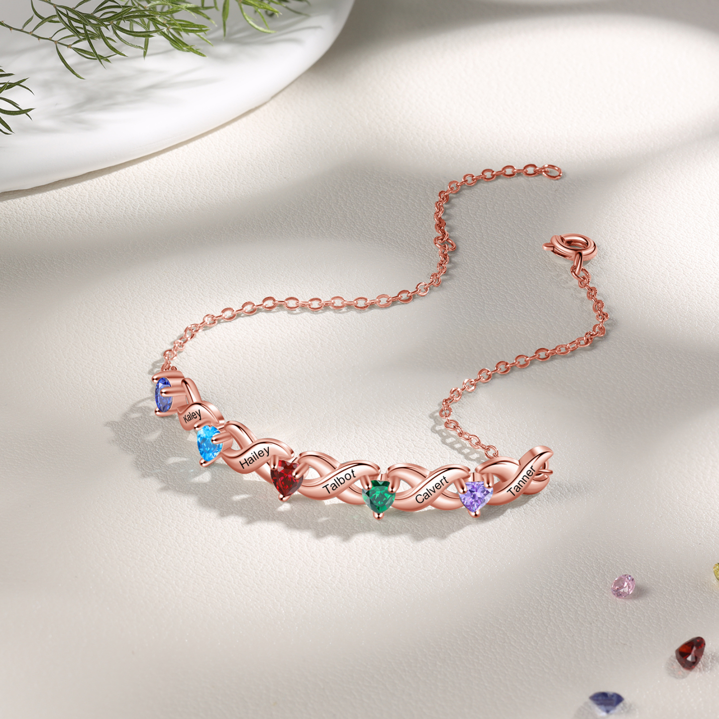 Family Custom Bracelet Heart Personalized with 5 Birthstones