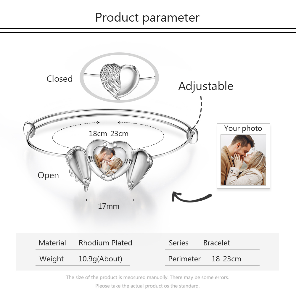 Custom Heart Photo Bracelet Custom Angel Wing Locket Bracelet for Family