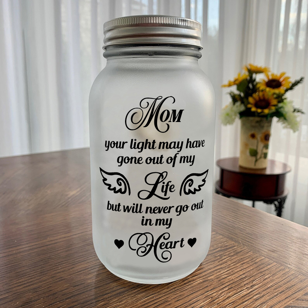 Memorial Mason Jar Night Light Never Go Out in My Heart Led Lamp