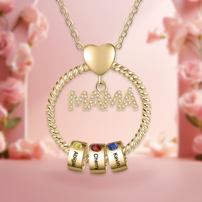 Collar con colgante de "MAMÁ" con 3 nombres Y 3 piedras de nacimiento personalizados | Jessemade