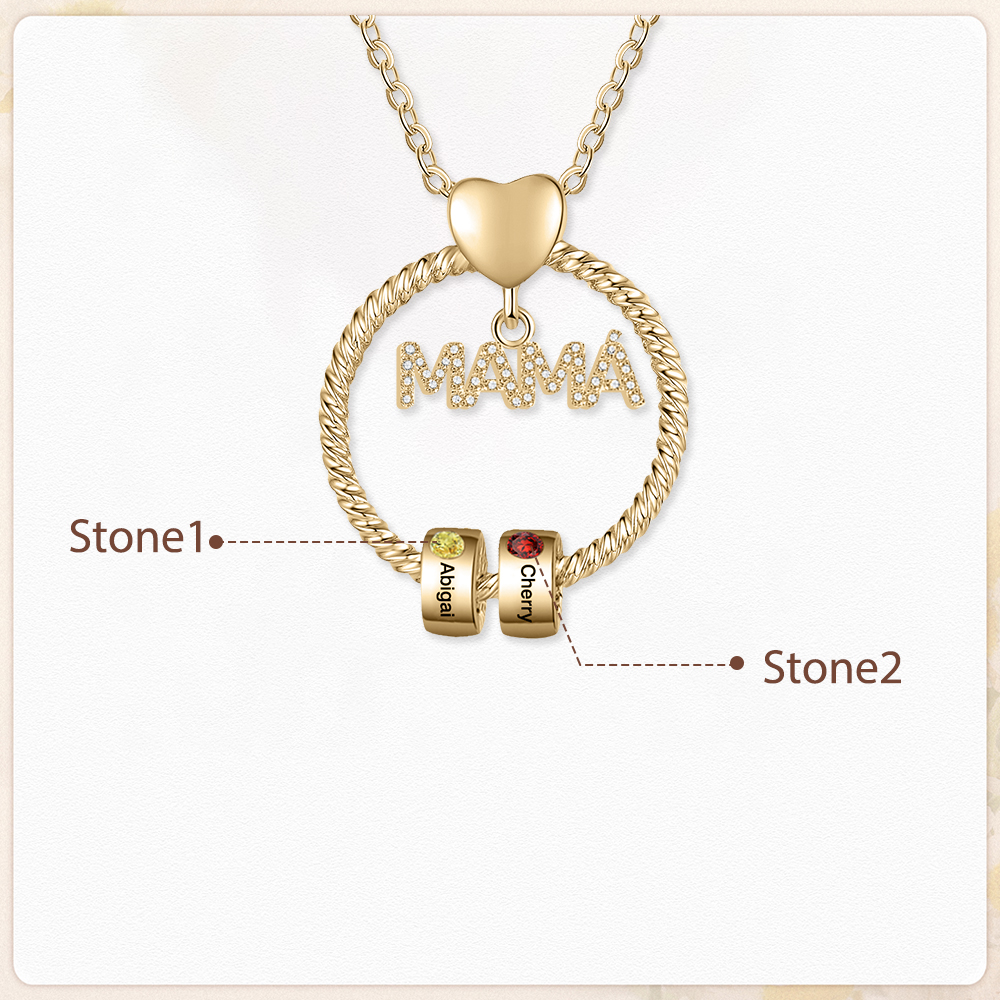 Collar con colgante de "MAMÁ" con 2 nombres Y 2 piedras de nacimiento personalizados | Jessemade