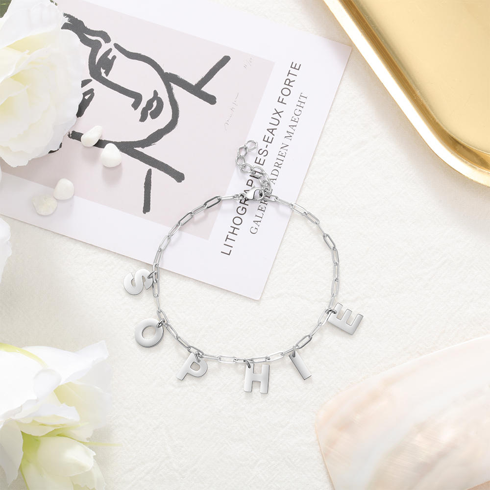 Initial Name Bracelet Link Chain Custom Letter Bracelet for Women