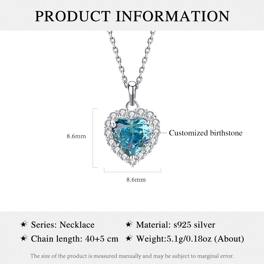 Personalized 925 Silver Heart Charm Necklace Custom Birthstone Necklace Birthday Gifts For Her