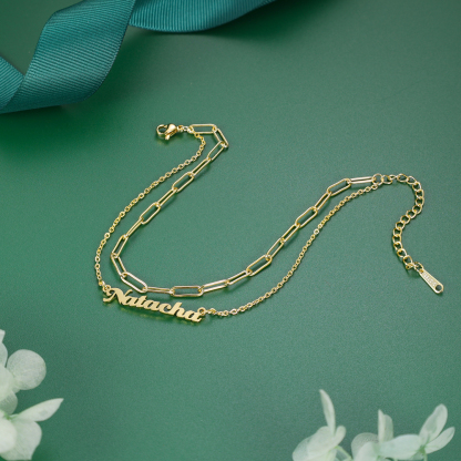 Personalized Name Anklet Cuban Chain Custom Double Layers Anklet
