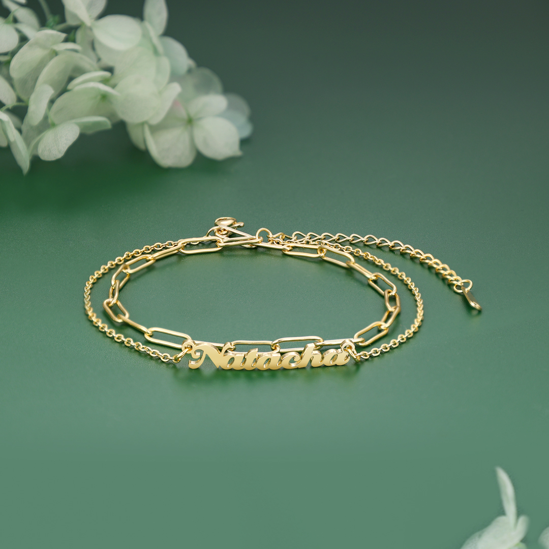 Personalized Name Anklet Cuban Chain Custom Double Layers Anklet