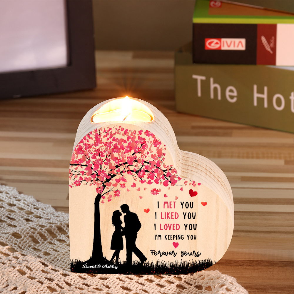 Personalized Couple Candle Holder Custom 2 Names Wooden Candlesticks Heart Valentine's Day Gifts for Wife/Girlfriend