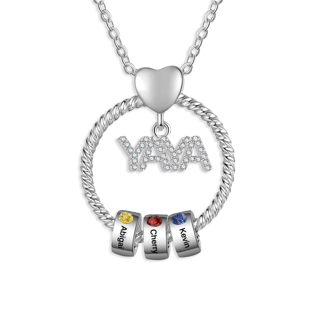 Collar a abuela con colgante de "YAYA" con 3 nombres Y 3 piedras de nacimiento personalizados | Jessemade-Jessemade ES