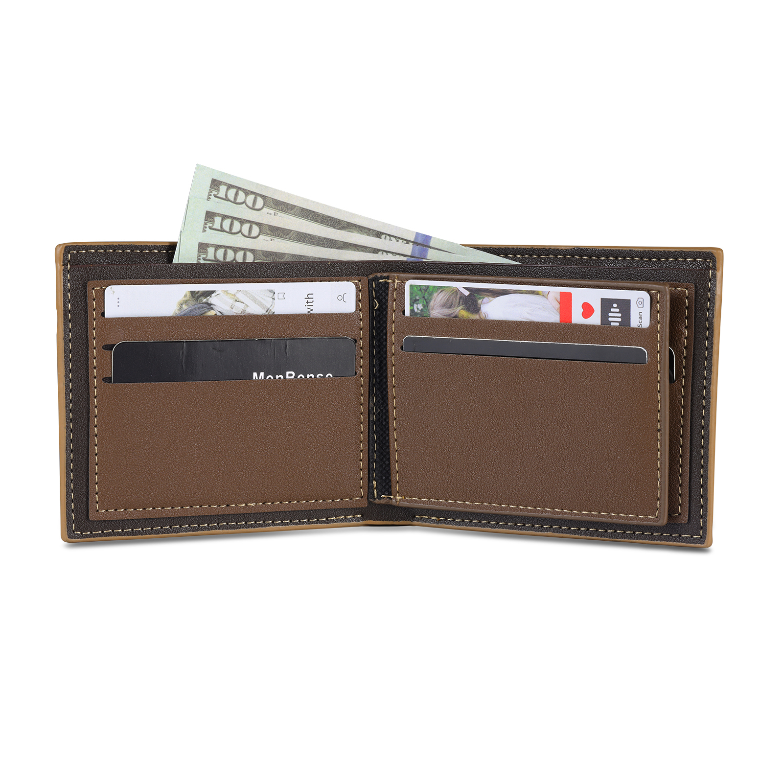 2 Names - Custom Photo & Text & Name Wallet Personalized Men's Leather Folding Wallet Gifts for Dad