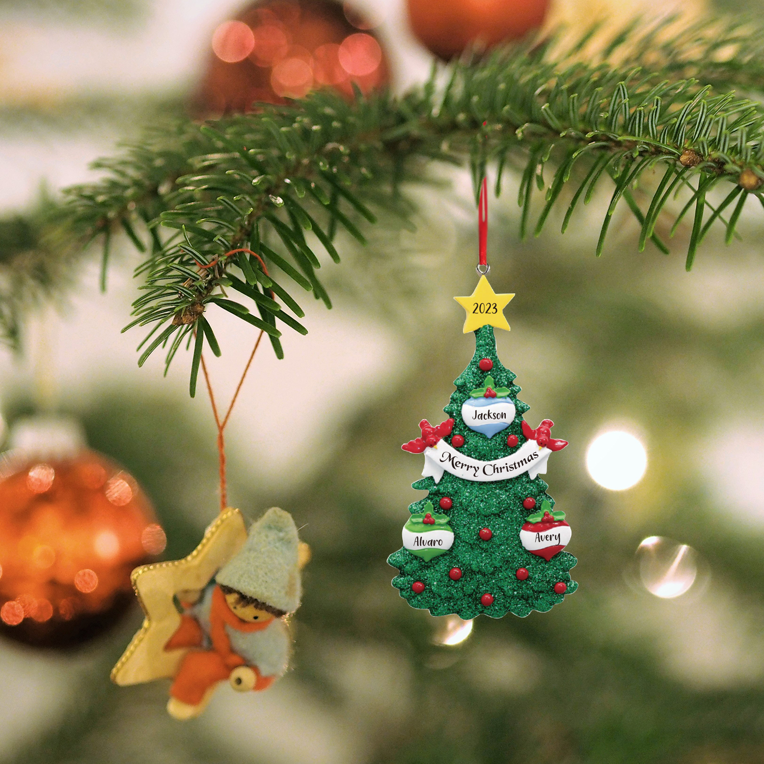 3 Names - Personalized Christmas Tree Ornaments Custom Text & Year Wooden Christmas Pendant Gifts for Family Friends