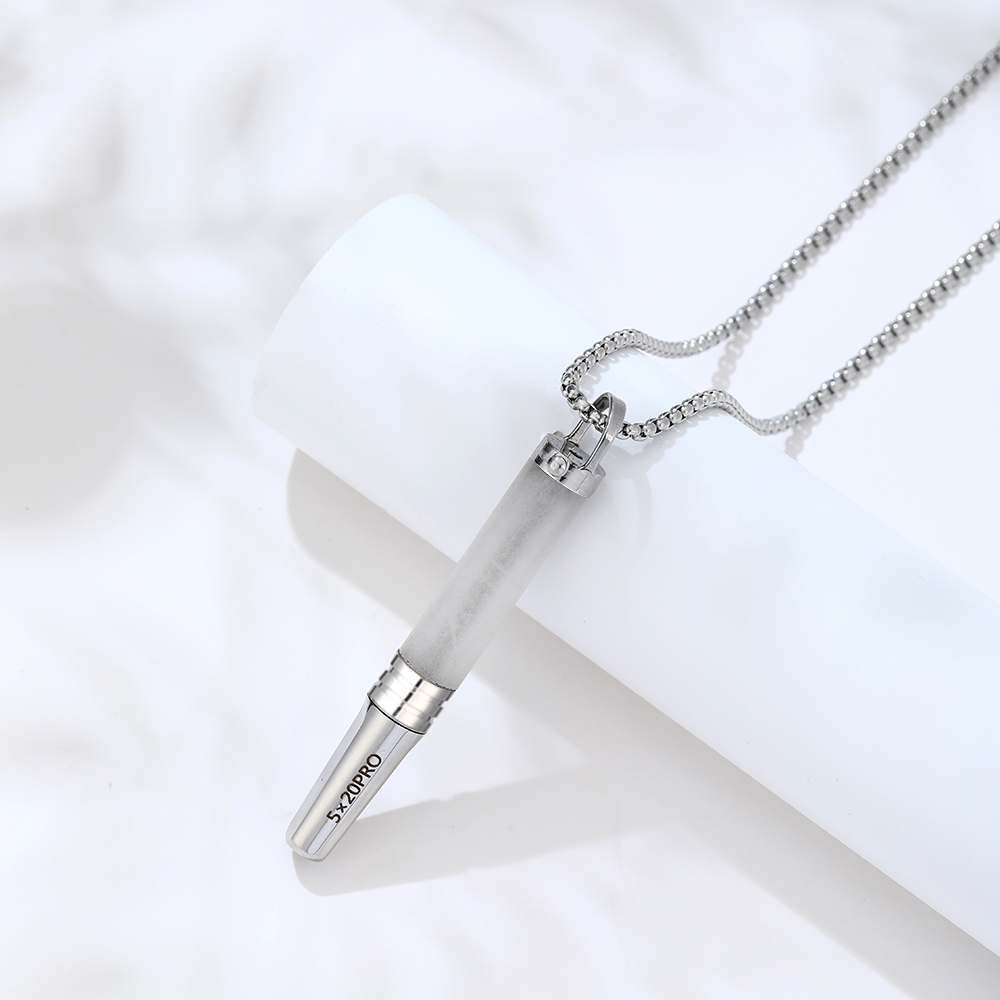 Gemstone Cylinder Breathing Necklace, Steel Tip