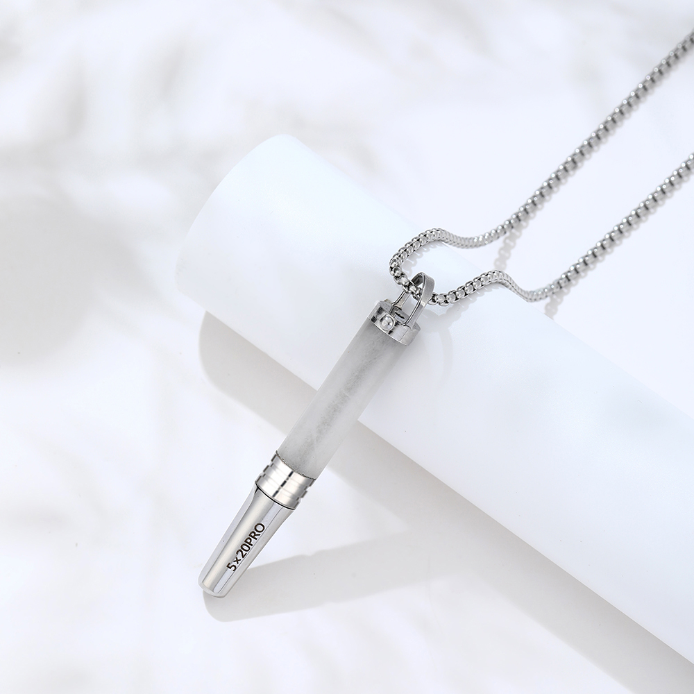 Gemstone Cylinder Breathing Necklace, Steel Tip