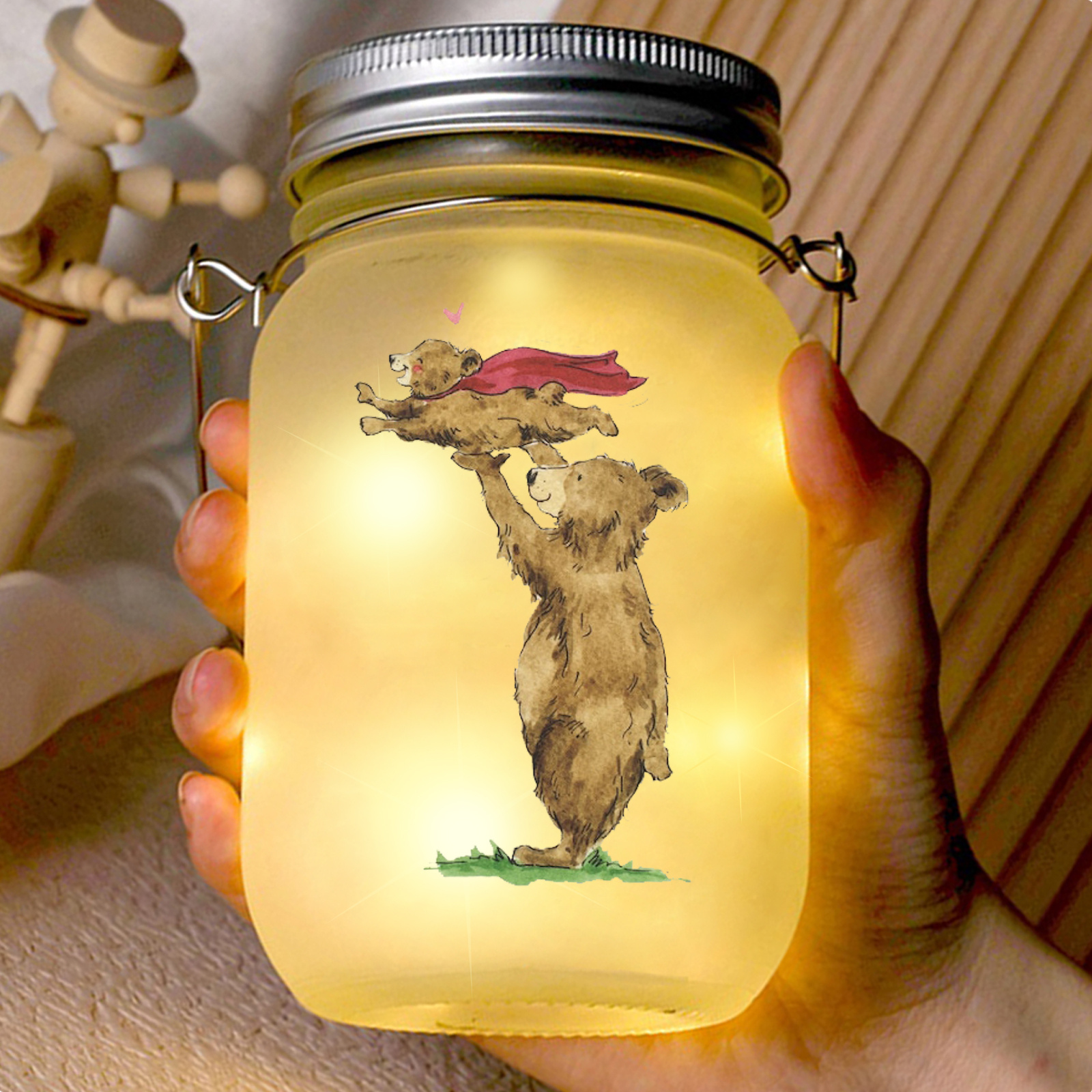 Personlized Bear Solar Mason Jar For Son