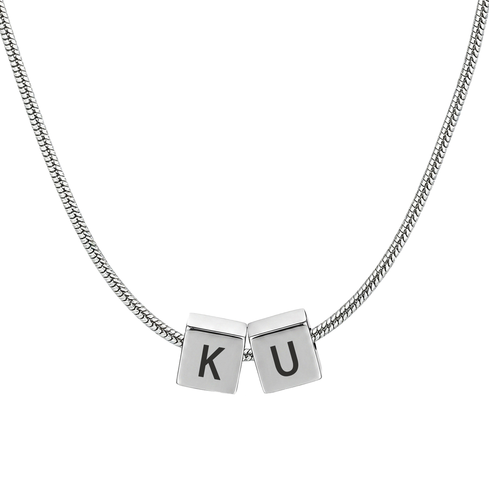 Personalized Stainless Steel Cube 1-6 Letters Necklace for Men