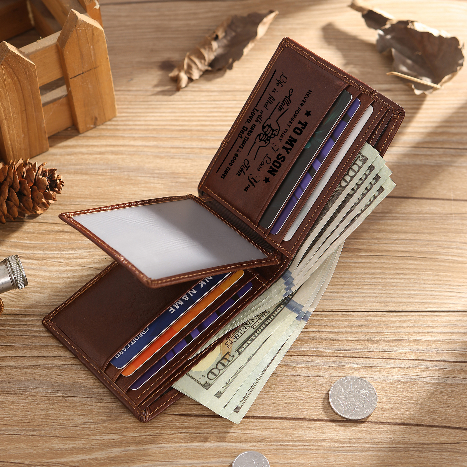 Personalized First‑layer Leather Wallet for Son