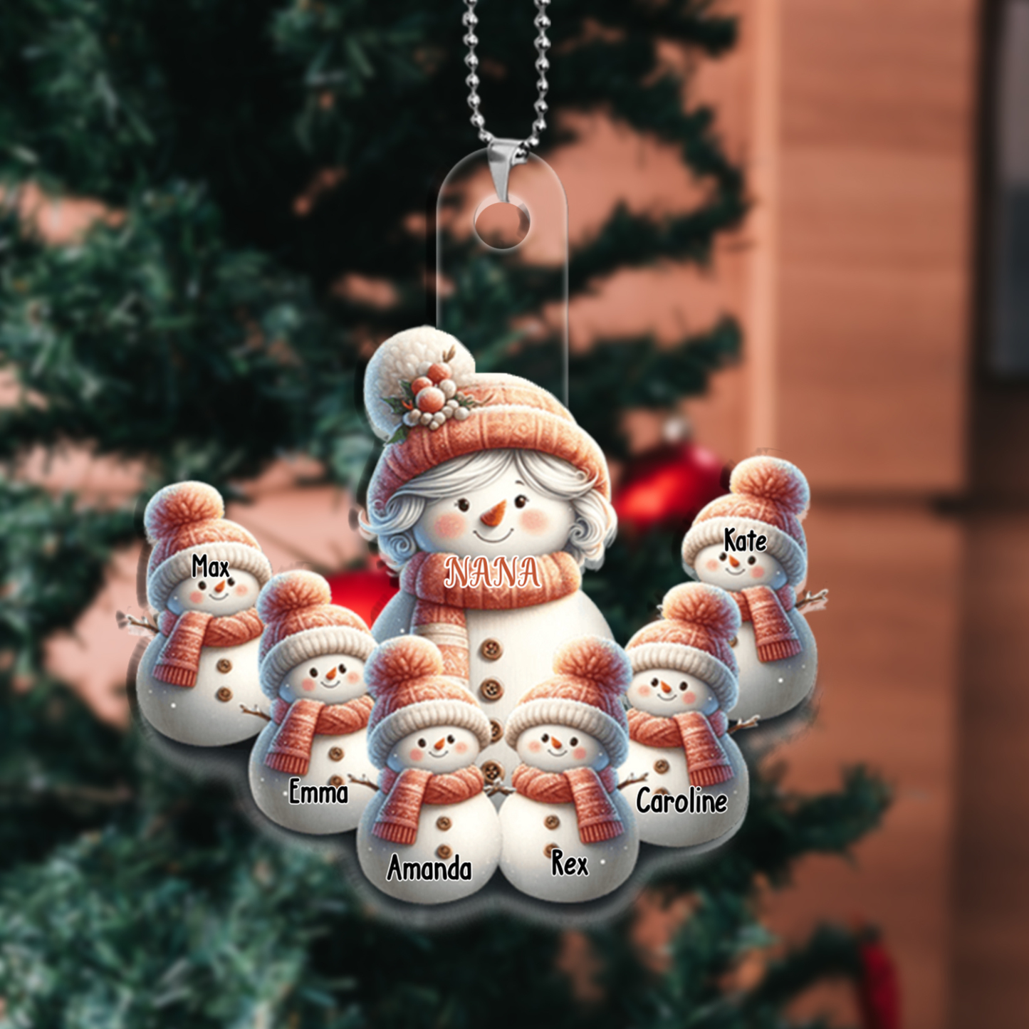 Personalized Acrylic Snowman Christmas Hanging Ornaments Custom 2–12 Names Ornament Gift for Grandma/Mom