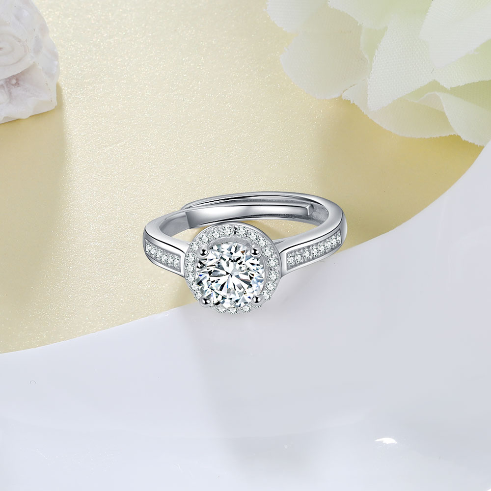 Round Cut Moissanite Ring Engagement Rings Solitaire Ring with CZ Stones Sterling Silver