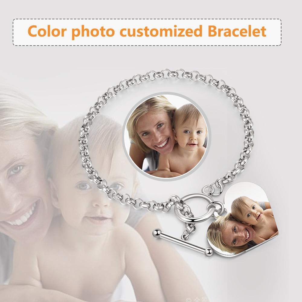 Custom Bracelets with Heart Photo Pendant Personalized with Engraving