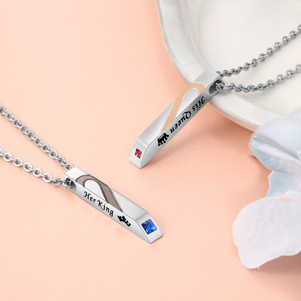 Heart Bar Necklace for Women Personalized Name and Birthstone Vertical Necklace 