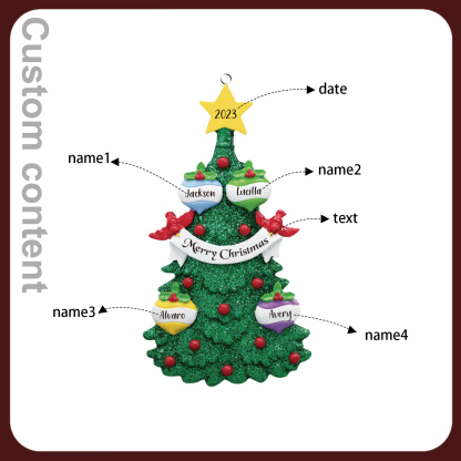 4 Names - Personalized Christmas Tree Ornaments Custom Text & Year Wooden Christmas Pendant Gifts for Family Friends