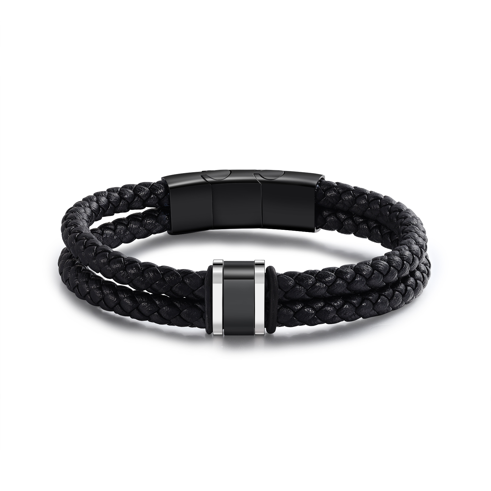 Men's Leather Bracelet Customized 1-5 Names Beaded Bracelet Personalized Gift for Him