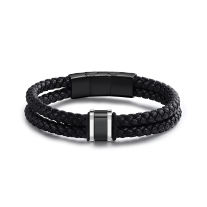 Men's Leather Bracelet Customized 1-5 Names Beaded Bracelet Personalized Gift for Him