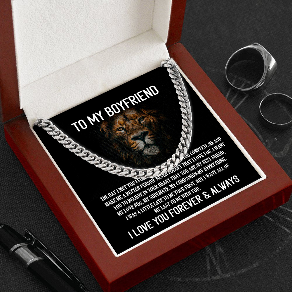 To My Boyfriend Cuban Link Chain Necklace Promise Necklace Gift Set - I Love You Forever & Always