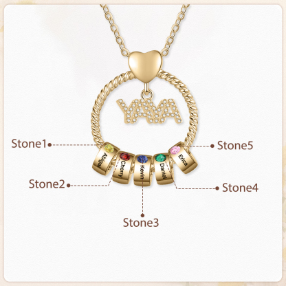 Collar a abuela con colgante de "YAYA" con 5 nombres Y 5 piedras de nacimiento personalizados | Jessemade-Jessemade ES