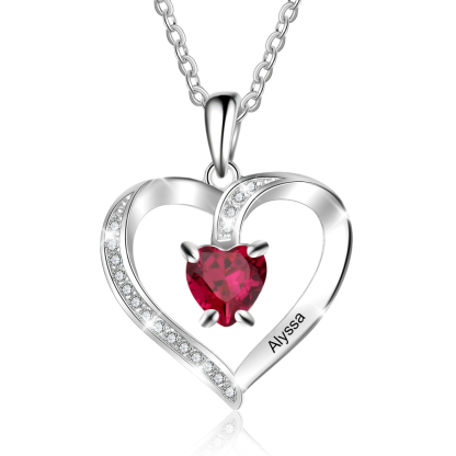 Custom Heart Ruby Necklace with Name & Birthstone 