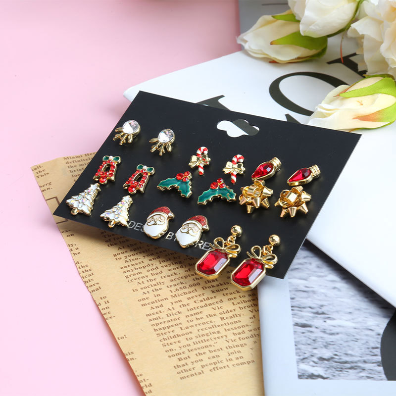 Christmas Holiday Themed 12-Pair Stud Earring Set Festive Accessories for Women & Girls