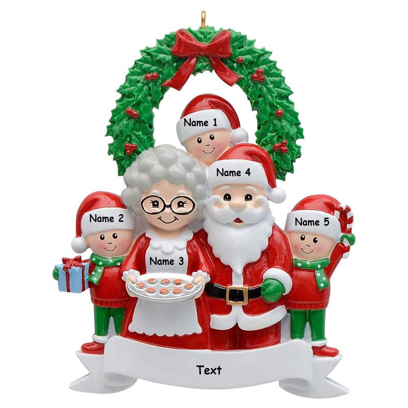 Santa Family Ornament Custom 5 Names Grandparents with Grandkids Ornament