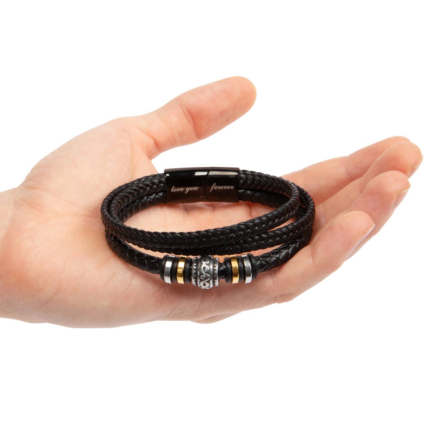 To My Son Bracelet Personalized Name Message Card Braided Leather Bracelet Mom to Son Gift - Never Forget How Much I Love You