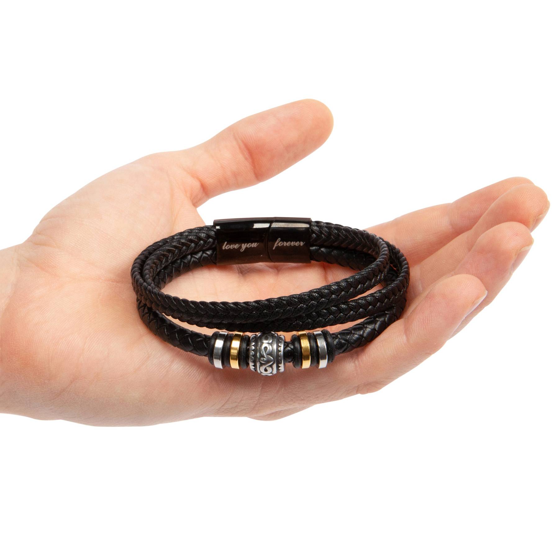 To My Son Bracelet Personalized Name Message Card Braided Leather Bracelet Mom to Son Gift - Never Forget How Much I Love You