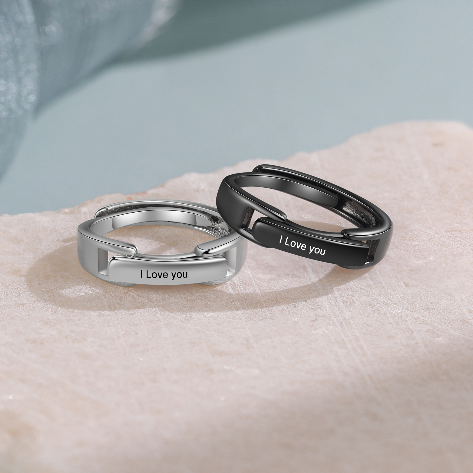 2 PCS Couple Ring Personalized Matching Rings Gift for Couple