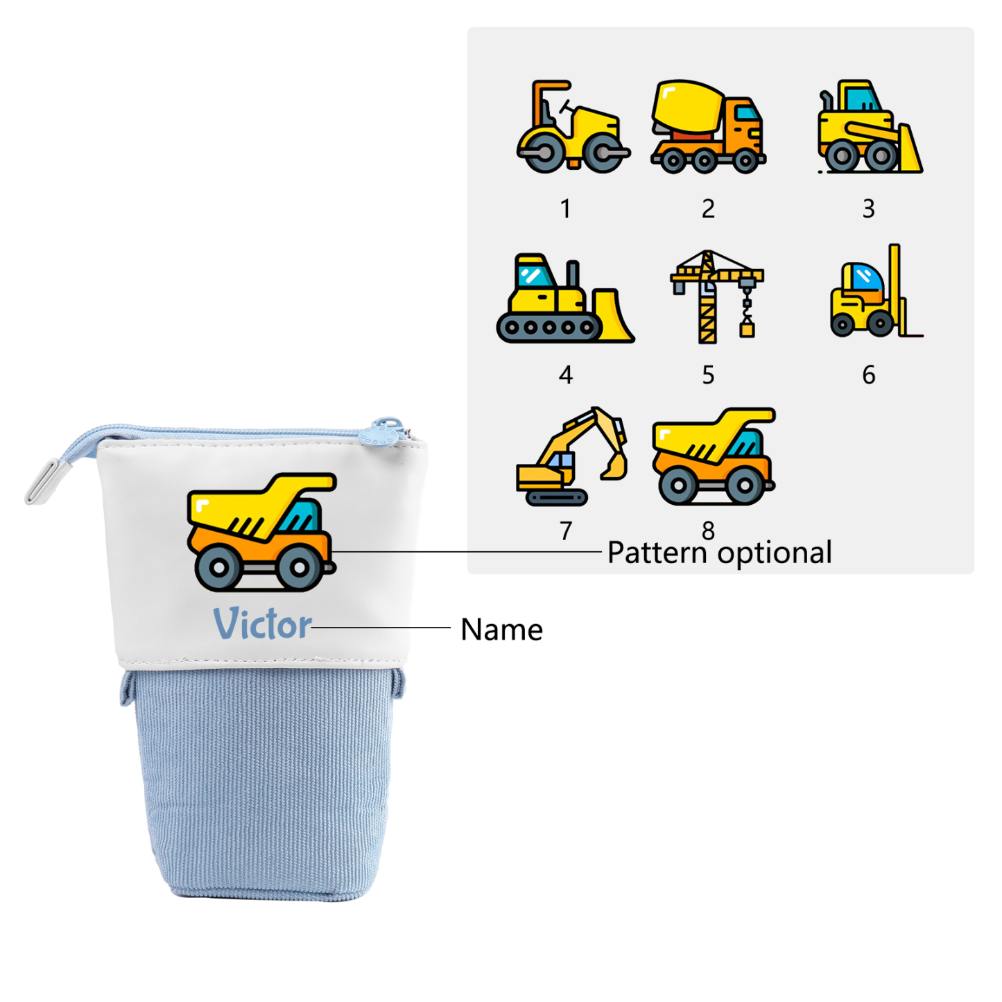 Personalized Pencil Case Custom Name & Vehicle Pattern Pen Pouch Back To School Gift for Sons Daughters