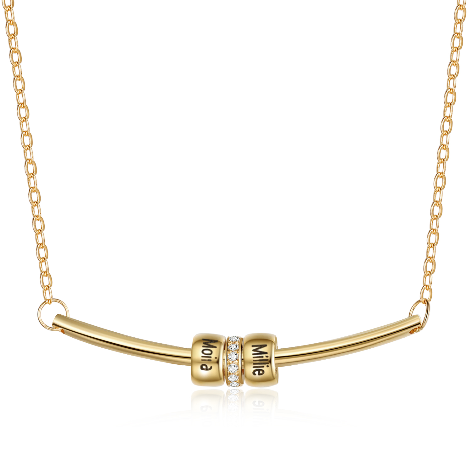 Personalized Bar Necklace with Beads Custom 2 Names Family Necklace for Her