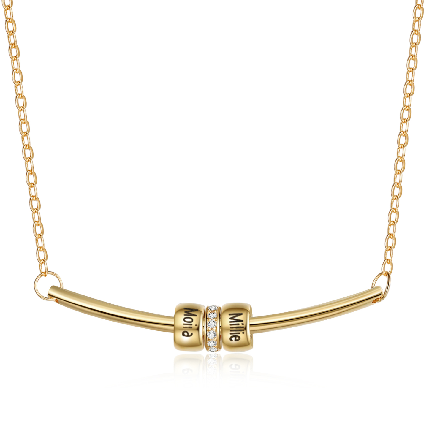 Personalized Bar Necklace with Beads Custom 2 Names Family Necklace for Her